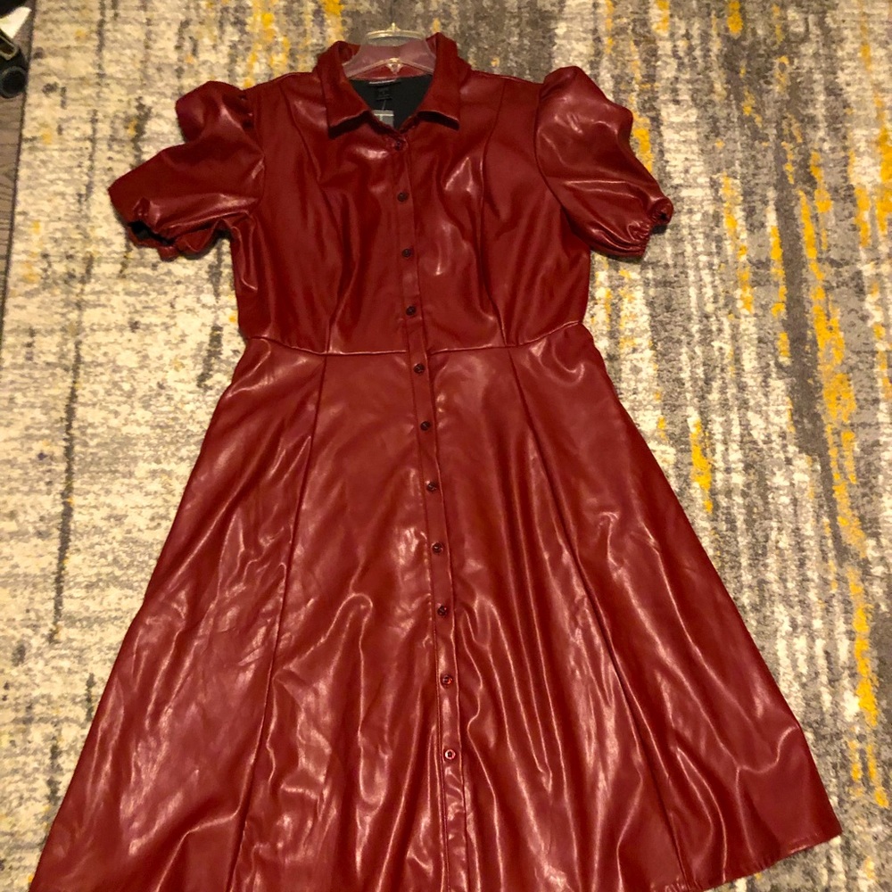 Faux leather, color; Cranberry, Ashley Stewart beautiful Dress - plus size 20